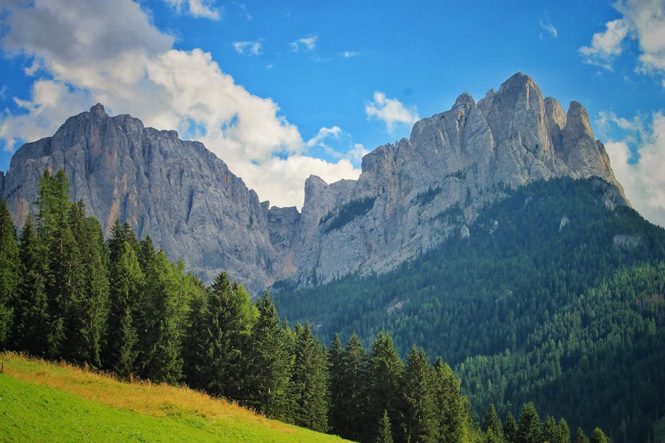 A breathtaking summer view of the majestic Dolomites and lush forests in Canazei, Italy